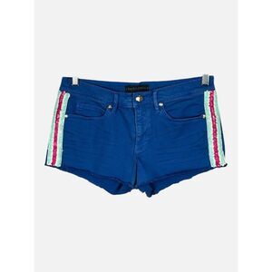 Juicy Couture Royal Blue Denim Sequin Stripe Raw Hem Shorts Y2K Women's Size 28